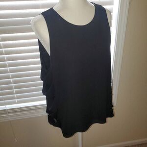 BCBG Maxazria. Black, Side-Slit, Sleeveless, Scoopneck Blouse -Size Large